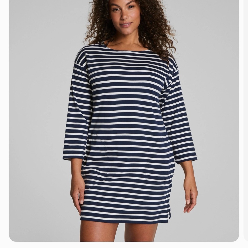 Spanx Navy and White Striped Dress